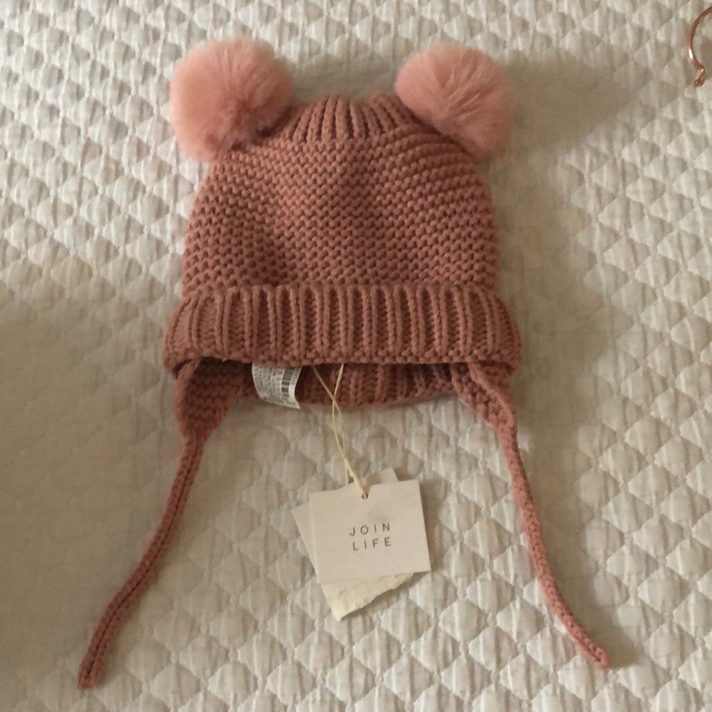 Zara Blush Pink Pompom Knit Hat